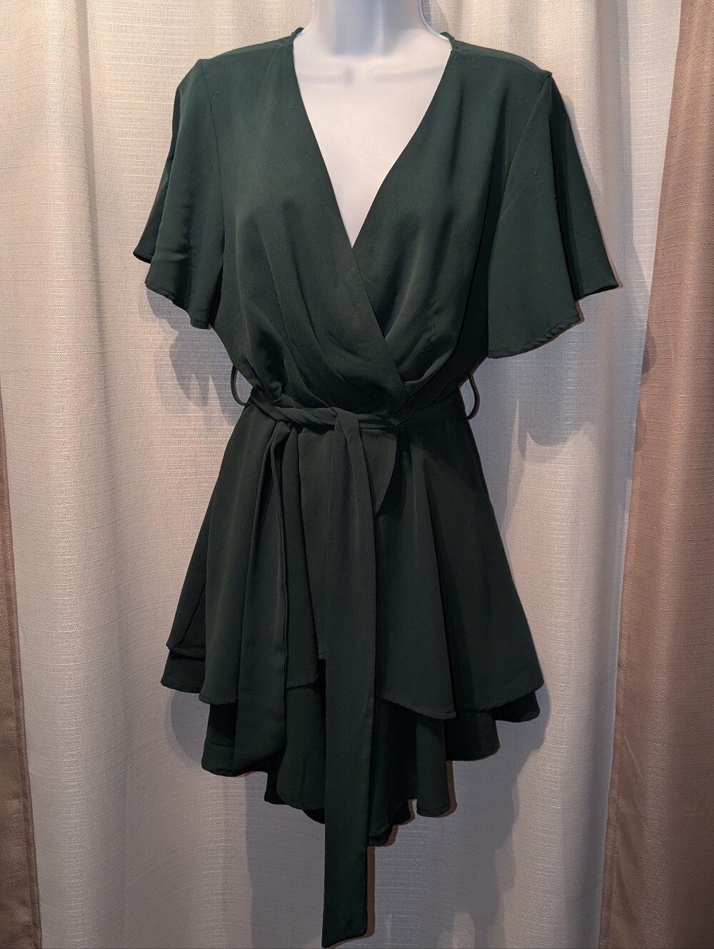 Women’s Emerald Green Wrap Tiered Dress